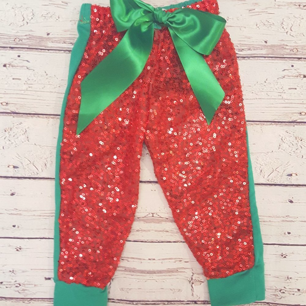 Baby Girl Christmas Jogger Pants Red and Green Sequin 0-3M Brand New